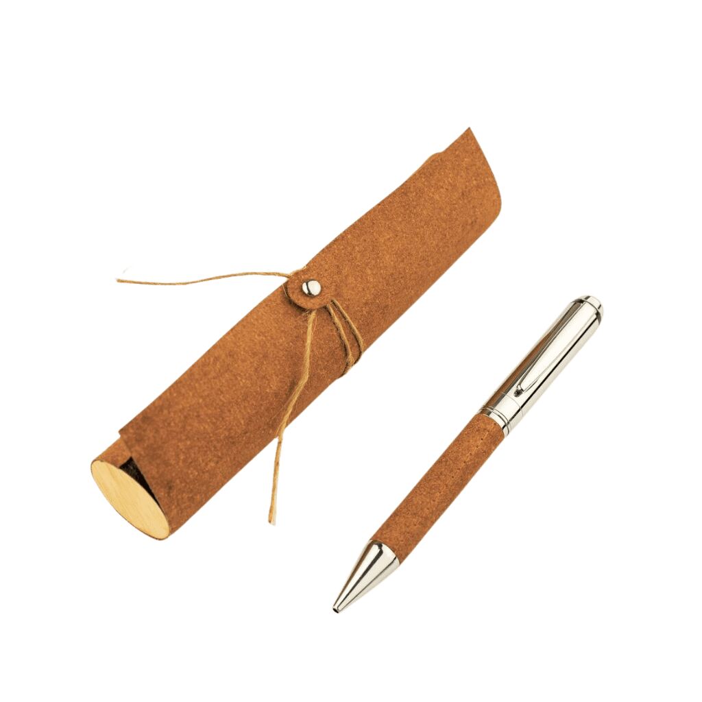 KORU - eco-neutral Metal Pen with Recycled Leather Barrel - Brown